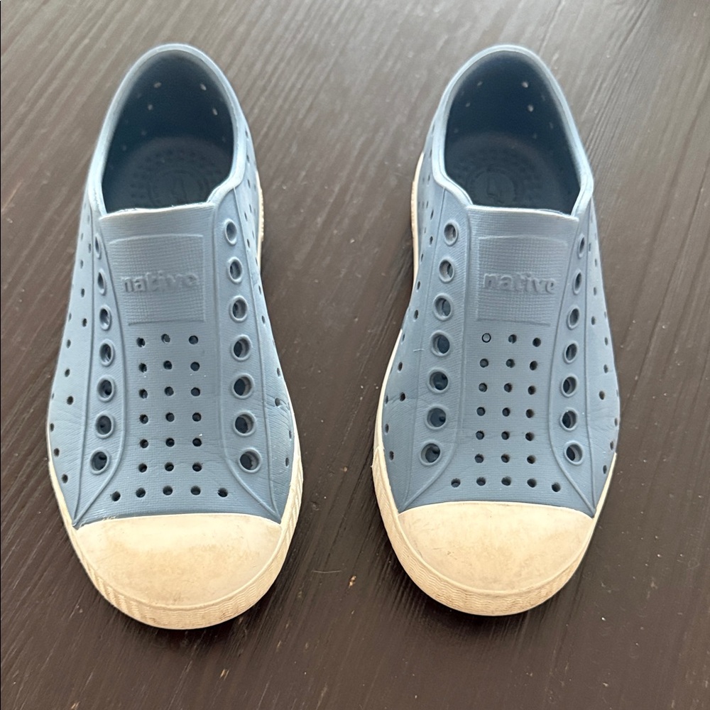 Native Kids Slip-On Sneakers in Blue with White Toe Caps
